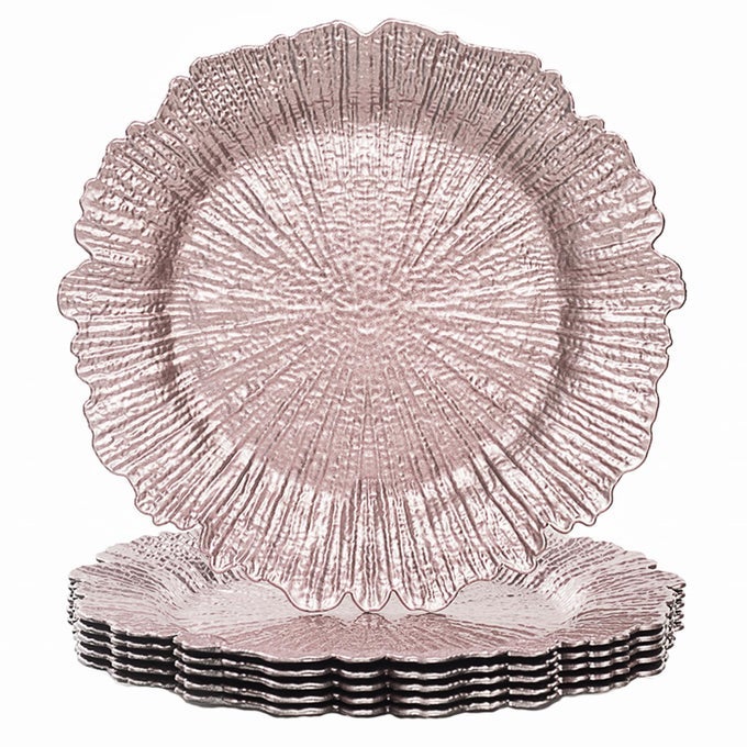 ROUND 13 REEF CHARGER PLATES PINK PLATE CHARGERS SET OF 6 PLASTIC CHARGERS FOR DINNER PLATES THANKSGIVING CHRISTMAS WEDDING