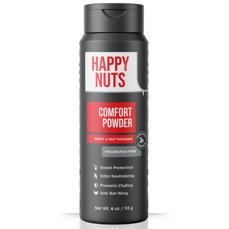HAPPY NUTS Comfort Powder Deodorant For Men: Anti-Chafing Sweat Defense, Odor Control, Aluminum-Free, Perfect Stocking Stuffer Gift for Men's Private Parts 6 oz (1 Pack), Fragrance-Free - Image 1