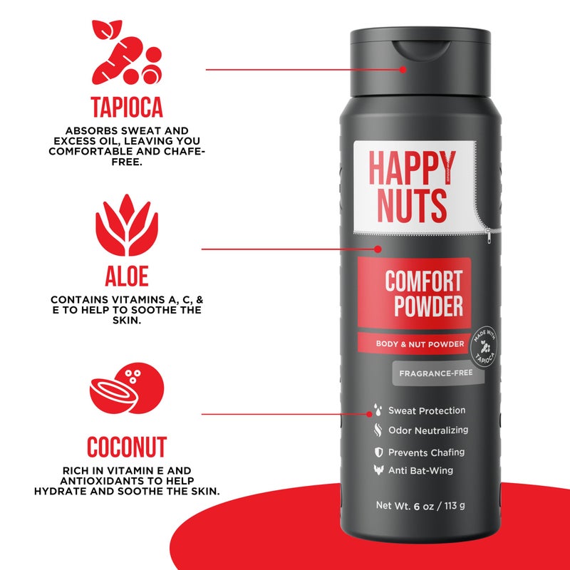 HAPPY NUTS Comfort Powder Deodorant For Men: Anti-Chafing Sweat Defense, Odor Control, Aluminum-Free, Perfect Stocking Stuffer Gift for Men's Private Parts 6 oz (1 Pack), Fragrance-Free - Image 5