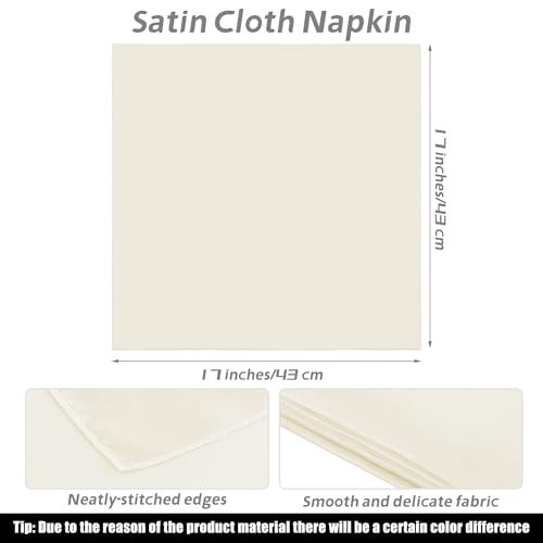 MCEAST Satin Cloth Napkins and Napkin Rings Set of 8, Smooth Fabric Table Napkins and Napkin Holder for Wedding, Birthday Dinner Party, Family Gatherings, Table Decor (Ivory, 17 x 17 Inches) - Image 2