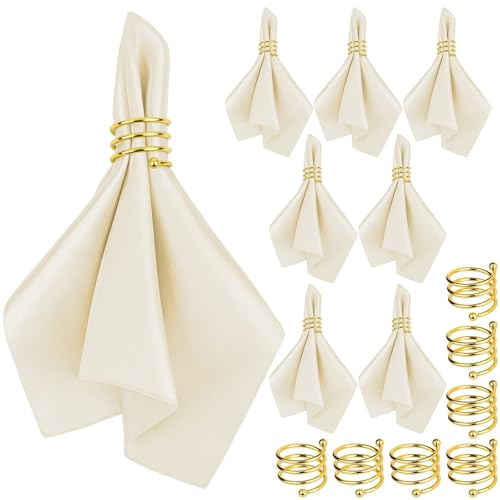 MCEAST Satin Cloth Napkins and Napkin Rings Set of 8, Smooth Fabric Table Napkins and Napkin Holder for Wedding, Birthday Dinner Party, Family Gatherings, Table Decor (Ivory, 17 x 17 Inches) - Image 1