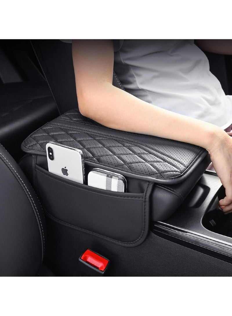 Car Center Console Cover with 2 Storage Bags - Premium Nappa Leather Armrest Cover, Scratch  Wear Resistant, Waterproof Car Interior Accessories (Upgrade - Black) - Image 4