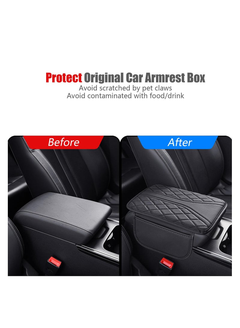 Car Center Console Cover with 2 Storage Bags - Premium Nappa Leather Armrest Cover, Scratch  Wear Resistant, Waterproof Car Interior Accessories (Upgrade - Black) - Image 3