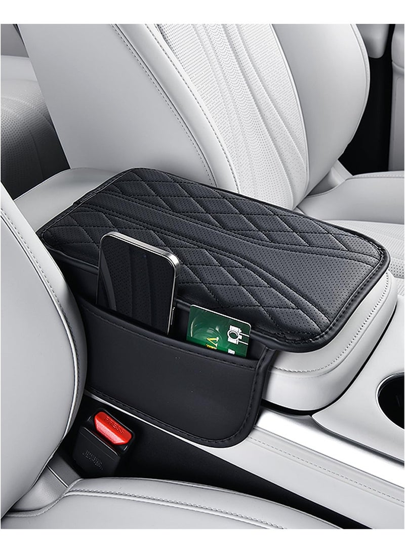Car Center Console Cover with 2 Storage Bags - Premium Nappa Leather Armrest Cover, Scratch  Wear Resistant, Waterproof Car Interior Accessories (Upgrade - Black) - Image 1