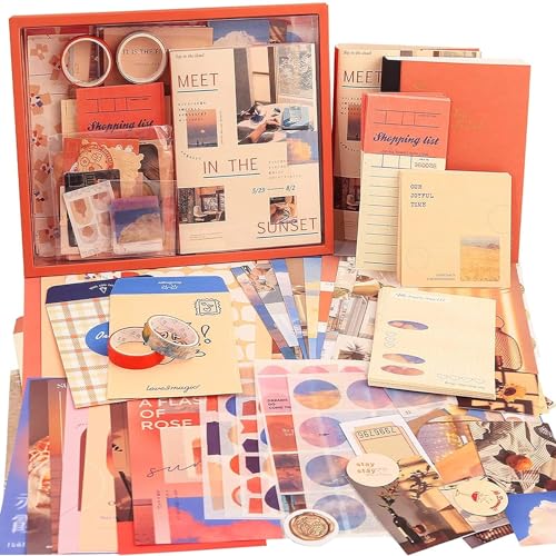 WEMOL 346Pcs Vintage Journal Scrapbook Pack Kit for Art Journaling Bullet, Planners DIY Paper Stickers, Craft Kits Notebook, Collage Album Aesthetic Sticker (Orange) - Image 1