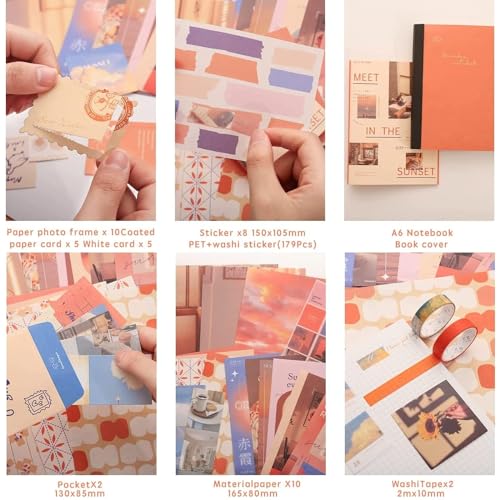 WEMOL 346Pcs Vintage Journal Scrapbook Pack Kit for Art Journaling Bullet, Planners DIY Paper Stickers, Craft Kits Notebook, Collage Album Aesthetic Sticker (Orange) - Image 4