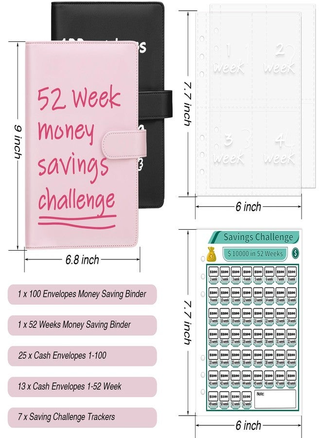 Antner (2 Sets) A5 Money Saving Binder - 100 Envelopes Money Saving Challenge Book & 52 Week Savings Challenge Binder with Pre-Printed Pockets and Trackers for Budgeting, Pink & Black - Image 2