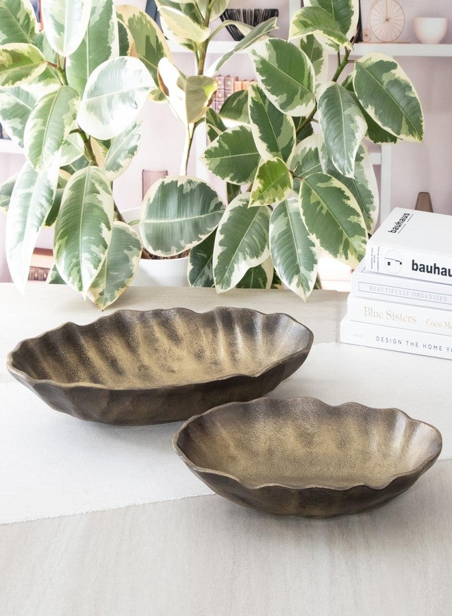 ANDALUCA Set of 2 Oval Metal Decorative Table Bowls, Bronze Finish - Image 2