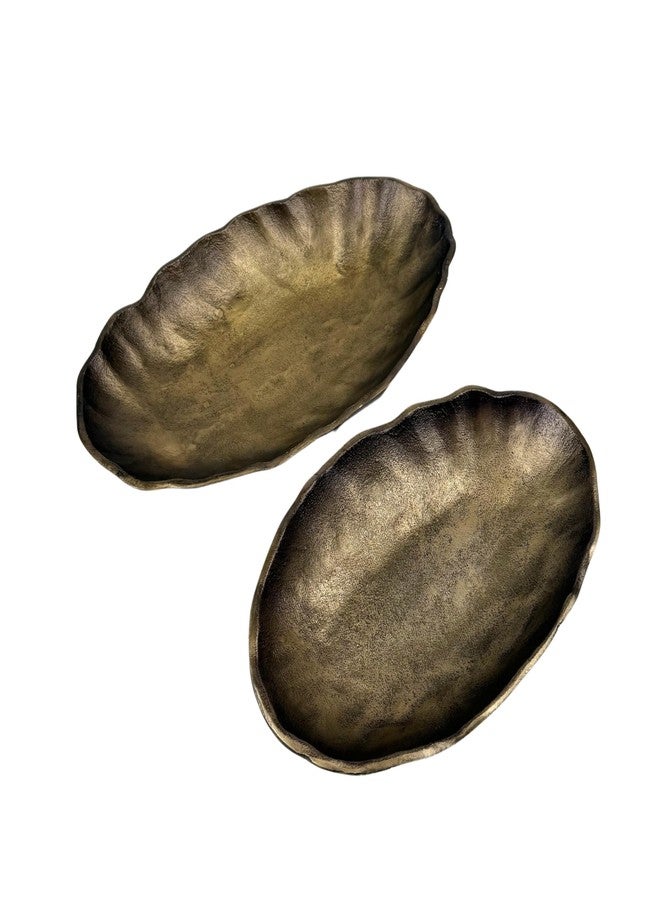 ANDALUCA Set of 2 Oval Metal Decorative Table Bowls, Bronze Finish - Image 1