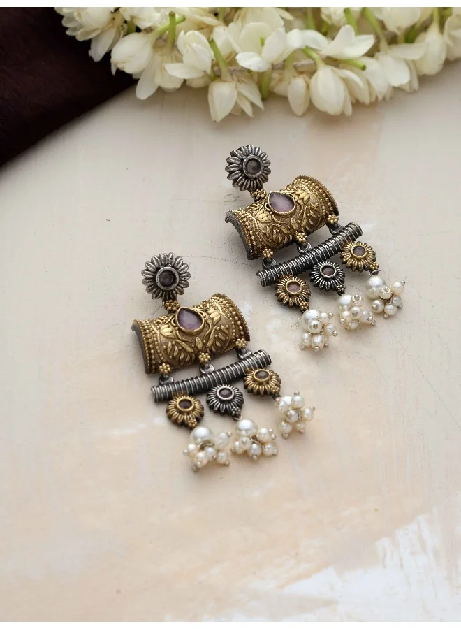 trueBrowns Silver Gold Tone Dangle Earrings