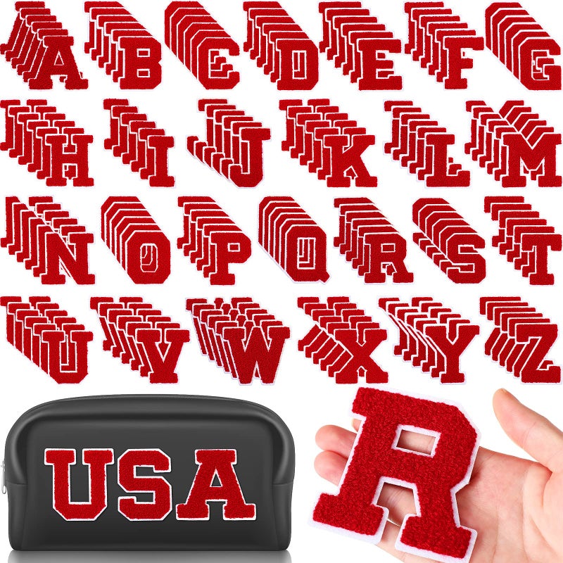 Jutom 156 Pieces Chenille Letter Patches Iron on Bulk Large 32 h x 24 w College Letters Patches Clothing Embroidered Trimmed Preppy Alphabet for Letterman Jackets Jeans Red