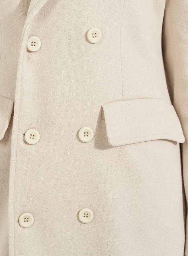 Styli Regular Fit Maxi Wool Like Double Breasted Coat