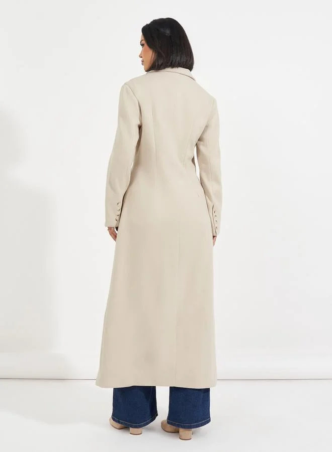 Styli Regular Fit Maxi Wool Like Double Breasted Coat