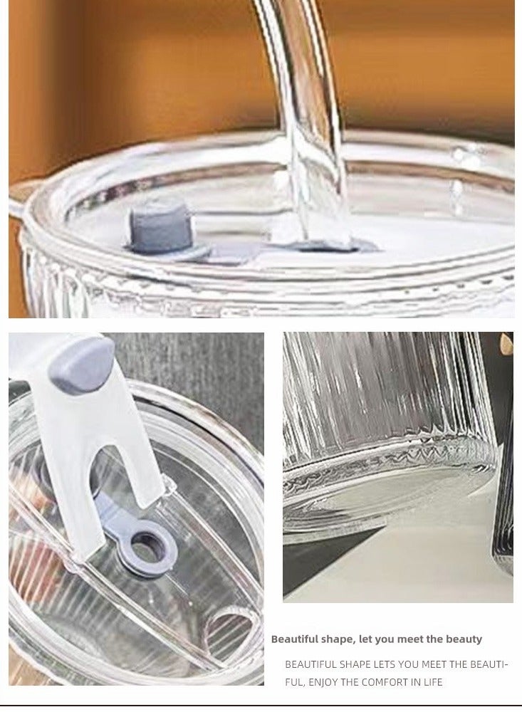 Generic One 400ml glass beverage cup, featuring a minimalist design. The transparent material allows for easy observation, and the stripes on the cup body increase friction to prevent slipping. It comes with a glass straw and a lid, which are environmentally friendly, hygienic, and help to keep the drink warm. The cup is very practical and aesthetically pleasing, with the advantage of being easy to clean. It is suitable for daily use in offices, homes, and during travel. - Image 5