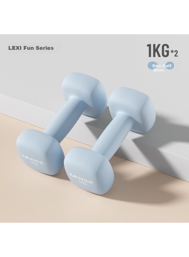 Lexi Small Dumbbell, Plastic-coated, For Women's Home Use, Arm Training, Shaping Exercises, Straight Shoulder Fitness Equipment, Sea Salt Blue, 1kg*2 Pieces - Image 1