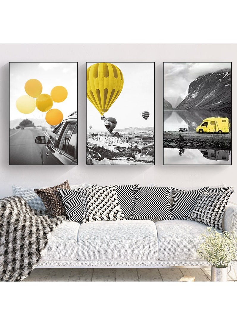 FASHION HOME 3PCS Wall Art Bright Style Minimalist Decor Modern Abstract Canvas Prints Poster Picture Framed Paintings Decorations  - Image 2
