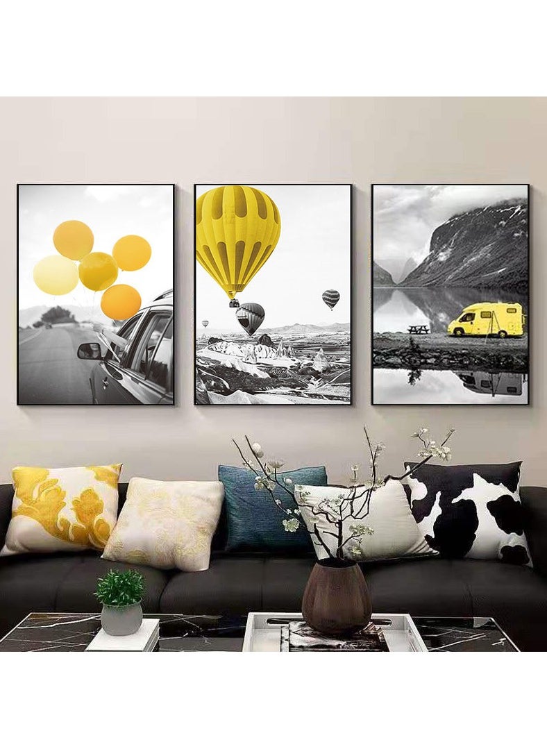 FASHION HOME 3PCS Wall Art Bright Style Minimalist Decor Modern Abstract Canvas Prints Poster Picture Framed Paintings Decorations  - Image 3