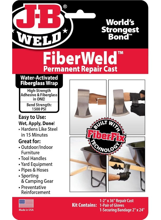 J-B WELD جبيرة الإصلاح الدائم من فايبر ويلد 2X36 بوصة - لفائف الألياف الزجاجية اللاصقة - أسود - Image 1