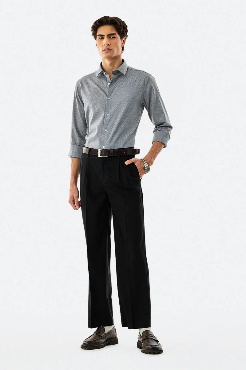 SNITCH Black Solid Relaxed Formal Trousers