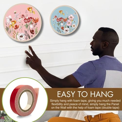 Nozvera Floral Botanical Wall Art Set of 5 – Round Prints with Watercolor Wildflowers and Bees – Colorful Spring Botanical Wall Decor for Living Room, Bedroom, or Nursery - Image 4