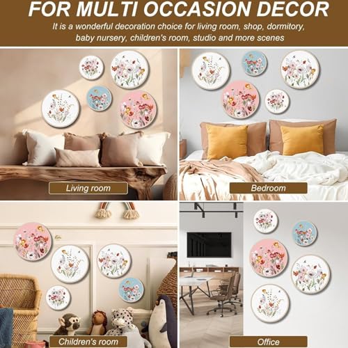 Nozvera Floral Botanical Wall Art Set of 5 – Round Prints with Watercolor Wildflowers and Bees – Colorful Spring Botanical Wall Decor for Living Room, Bedroom, or Nursery - Image 5