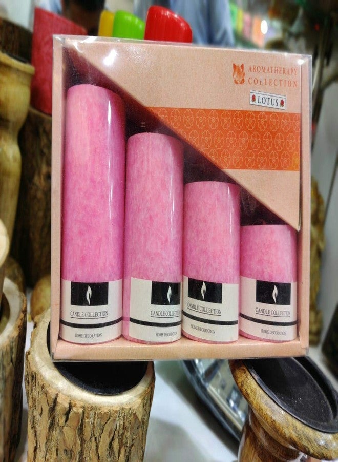 Kuber Selection Lotus Scented 100% Pure Wax Pillar Candles, Highly Fragranced,Set of 4 Scented Pillar Candles (Pink) - Image 3
