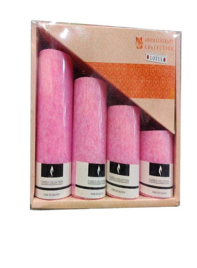Kuber Selection Lotus Scented 100% Pure Wax Pillar Candles, Highly Fragranced,Set of 4 Scented Pillar Candles (Pink) - Image 4