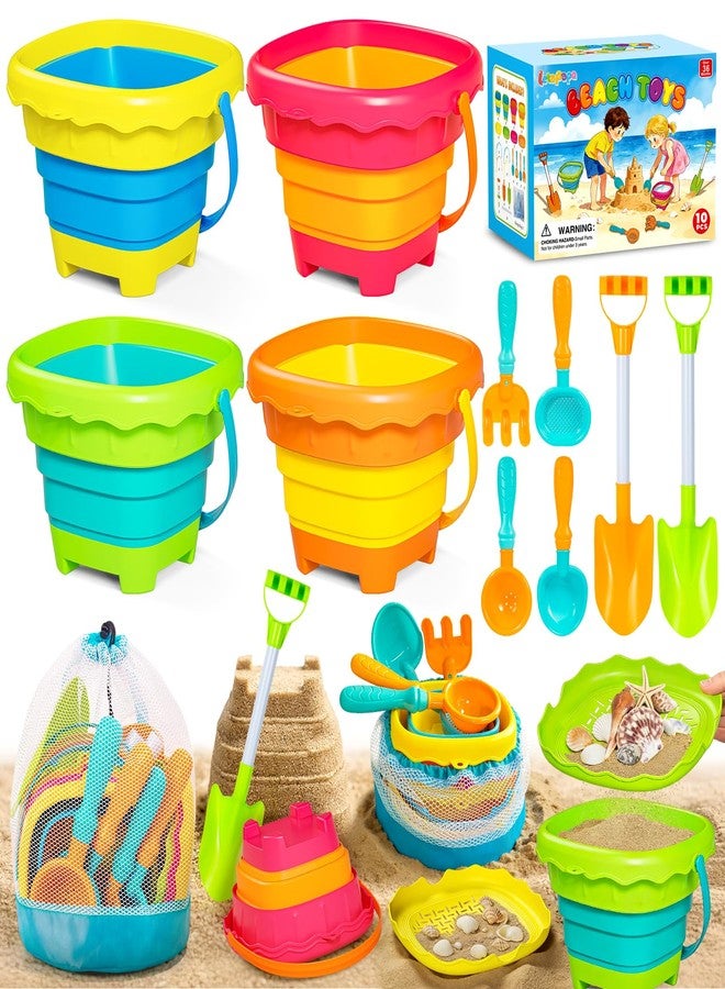 Letapapa Beach Sand Toys for Kids, Travel Sand Toys with 4 Collapsible Beach Buckets, Sifter Shovels Set & Mesh Bag, Beach Outdoor Sandbox Toys for Toddler Boys Girls 3 4 5 6 7 8 9 10 Year Old - Image 1