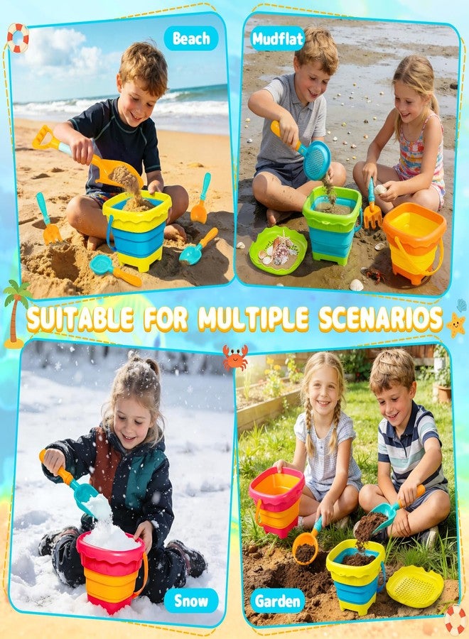 Letapapa Beach Sand Toys for Kids, Travel Sand Toys with 4 Collapsible Beach Buckets, Sifter Shovels Set & Mesh Bag, Beach Outdoor Sandbox Toys for Toddler Boys Girls 3 4 5 6 7 8 9 10 Year Old - Image 4