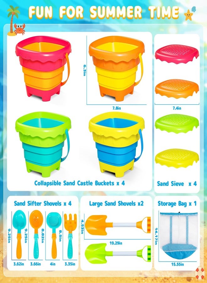 Letapapa Beach Sand Toys for Kids, Travel Sand Toys with 4 Collapsible Beach Buckets, Sifter Shovels Set & Mesh Bag, Beach Outdoor Sandbox Toys for Toddler Boys Girls 3 4 5 6 7 8 9 10 Year Old - Image 2