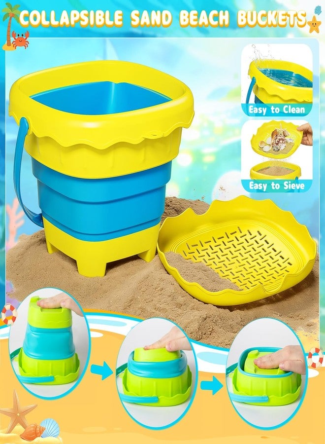 Letapapa Beach Sand Toys for Kids, Travel Sand Toys with 4 Collapsible Beach Buckets, Sifter Shovels Set & Mesh Bag, Beach Outdoor Sandbox Toys for Toddler Boys Girls 3 4 5 6 7 8 9 10 Year Old - Image 3