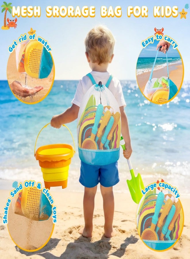 Letapapa Beach Sand Toys for Kids, Travel Sand Toys with 4 Collapsible Beach Buckets, Sifter Shovels Set & Mesh Bag, Beach Outdoor Sandbox Toys for Toddler Boys Girls 3 4 5 6 7 8 9 10 Year Old - Image 5
