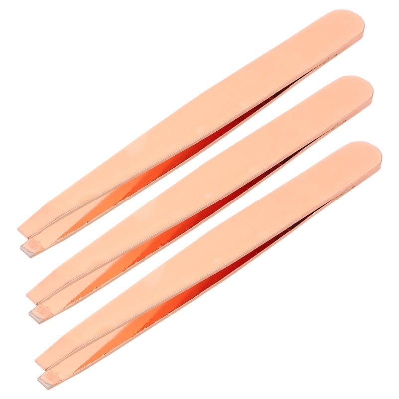3 Piece Rose Gold Stainless Steel Eyebrow Tweezers Kit for Women Facial Hair Removal - Image 2