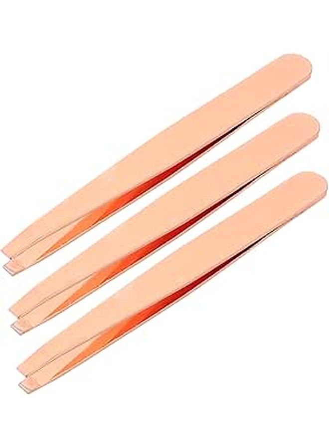 3 Piece Rose Gold Stainless Steel Eyebrow Tweezers Kit for Women Facial Hair Removal - Image 1