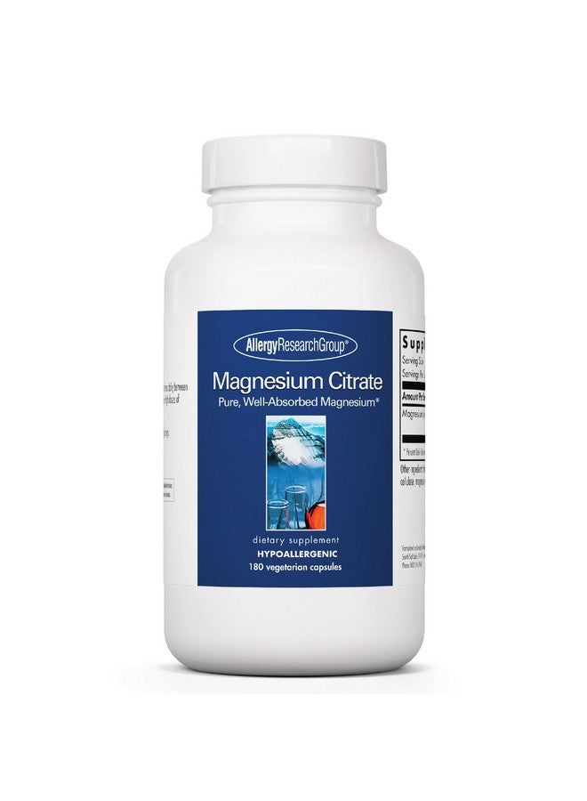 Allergy Research Group Magnesium Citrate Dietary Supplement - Bone & Stress Support, Well-Absorbed, Hypoallergenic, Vegetarian Capsules, Gluten Free - 180 Count - Image 1