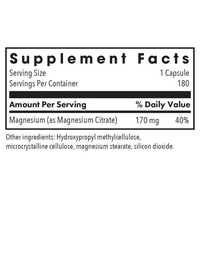 Allergy Research Group Magnesium Citrate Dietary Supplement - Bone & Stress Support, Well-Absorbed, Hypoallergenic, Vegetarian Capsules, Gluten Free - 180 Count - Image 3