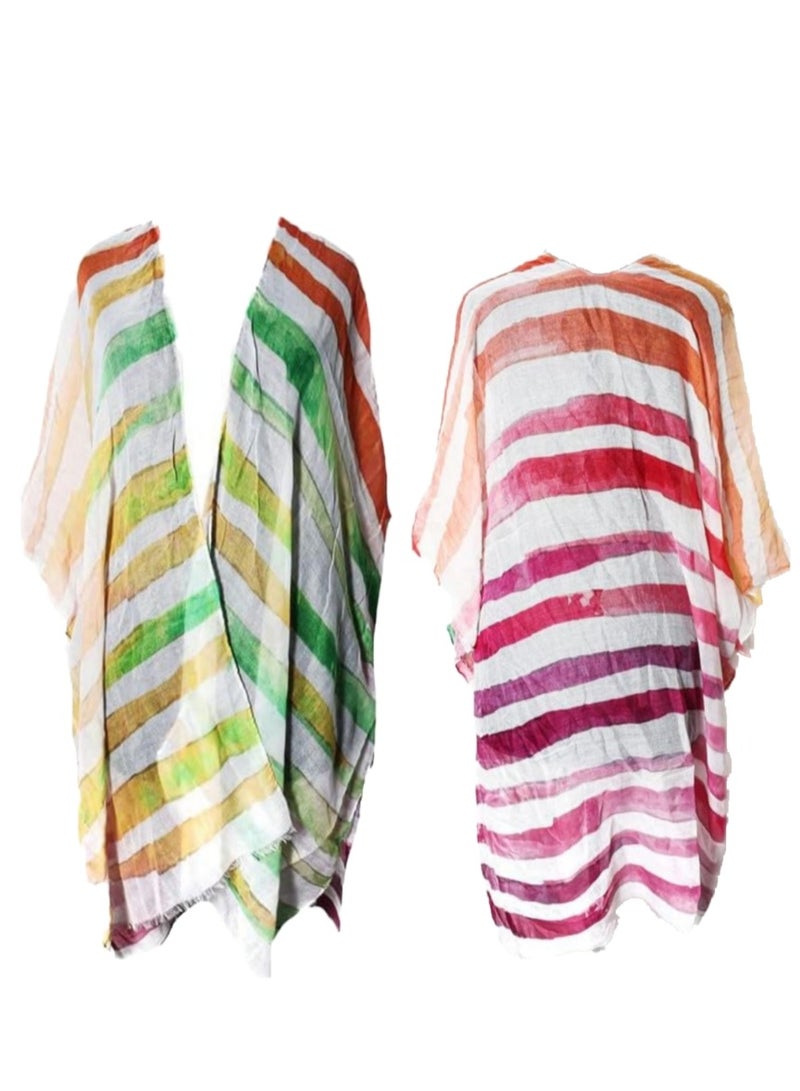 Women striped multicolor coverup opened cardigan summer  - Image 1