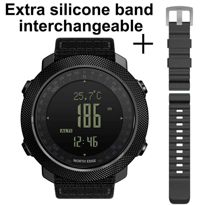 North Edge Apache Tactical Sports Watches for Men Outdoor Survival Military Compass Rock Solid Digital Watches with Durable Band, Steps Tracker Pedometer Calories (Black) - Image 2