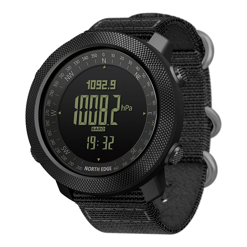 North Edge Apache Tactical Sports Watches for Men Outdoor Survival Military Compass Rock Solid Digital Watches with Durable Band, Steps Tracker Pedometer Calories (Black) - Image 1
