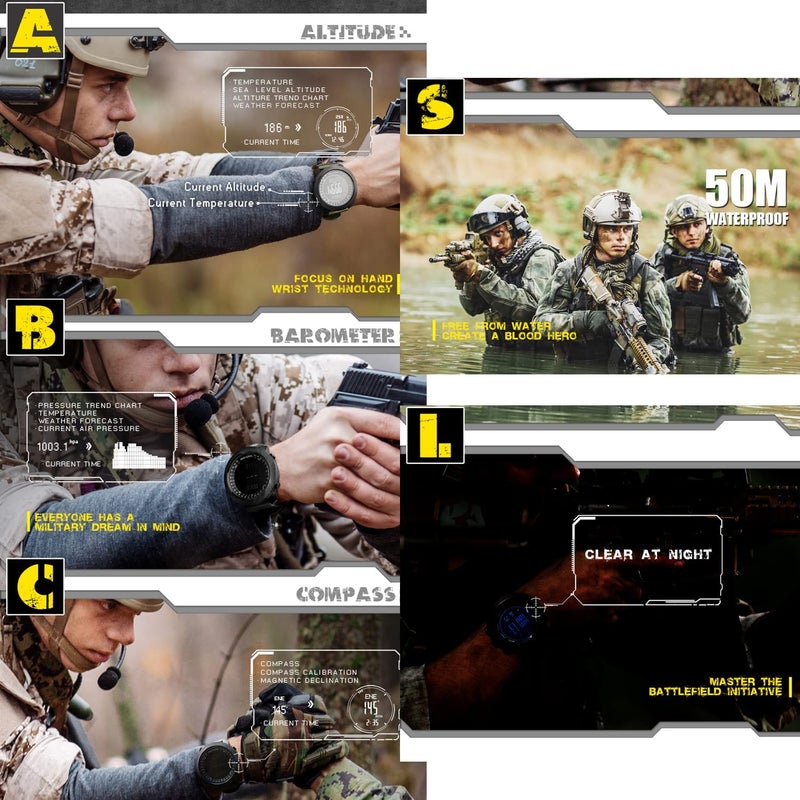 North Edge Apache Tactical Sports Watches for Men Outdoor Survival Military Compass Rock Solid Digital Watches with Durable Band, Steps Tracker Pedometer Calories (Black) - Image 4