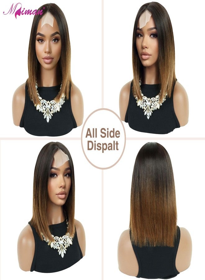 ميمان شعر مستعار MIMAN بطول 12 بوصة، بني متدرج، بوب، للنساء، شعر مستعار أمامي صغير من الدانتيل، فرق في المنتصف، شعر مستعار صناعي طبيعي مستقيم بديل للشعر المستعار - Image 2