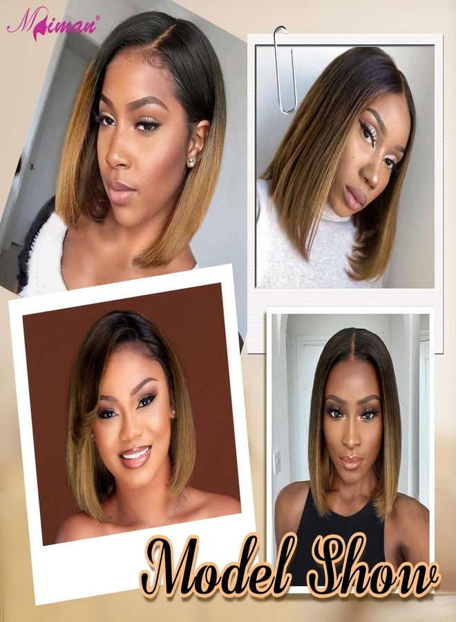 ميمان شعر مستعار MIMAN بطول 12 بوصة، بني متدرج، بوب، للنساء، شعر مستعار أمامي صغير من الدانتيل، فرق في المنتصف، شعر مستعار صناعي طبيعي مستقيم بديل للشعر المستعار - Image 3