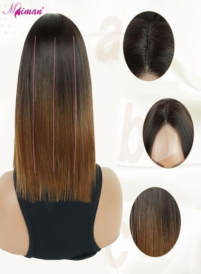 ميمان شعر مستعار MIMAN بطول 12 بوصة، بني متدرج، بوب، للنساء، شعر مستعار أمامي صغير من الدانتيل، فرق في المنتصف، شعر مستعار صناعي طبيعي مستقيم بديل للشعر المستعار - Image 5