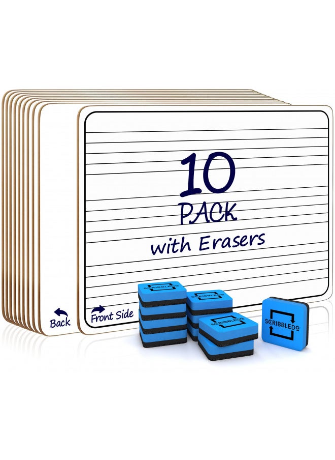 Scribbledo 10 Pack Dry Erase Music Staff Lap White Boards 9"X12" l Write Musical Notes and More (Double Sided) Includes 10 Erasers  - Image 1