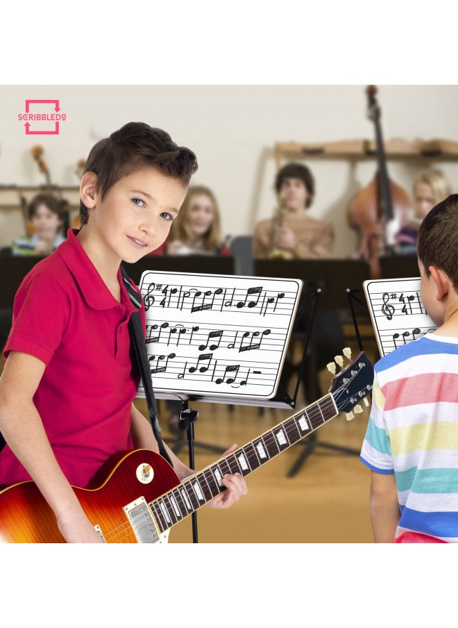 Scribbledo 10 Pack Dry Erase Music Staff Lap White Boards 9"X12" l Write Musical Notes and More (Double Sided) Includes 10 Erasers  - Image 2