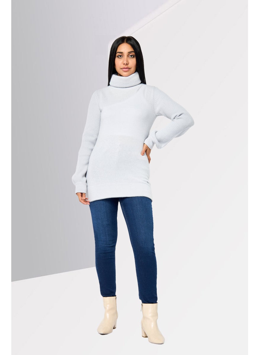 Harmont & Blaine Women Turtle Neck Solid Knitted Sweater, Light Grey  - Image 2