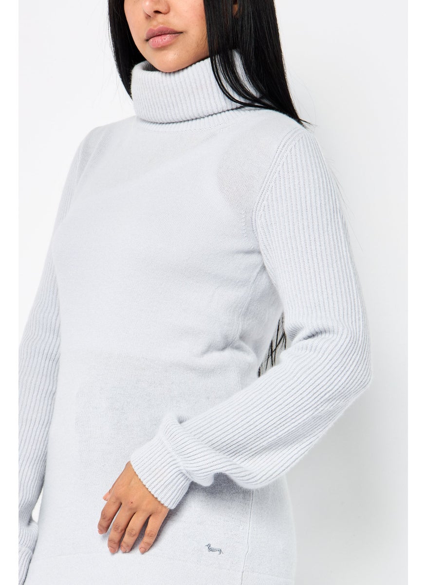 Harmont & Blaine Women Turtle Neck Solid Knitted Sweater, Light Grey  - Image 3