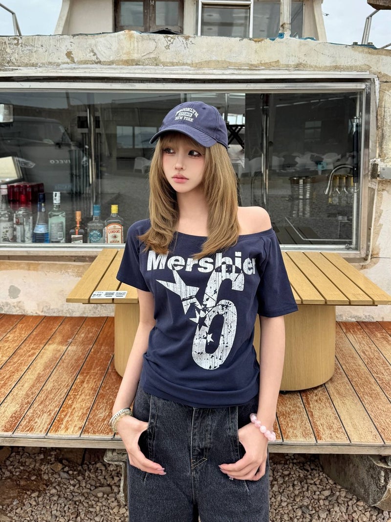 [40 Cotton Combed Cotton 92 Cotton 8 Spandex 210 Grams] American Spice Girls Shoulder Women'S Summer Slim - Image 2