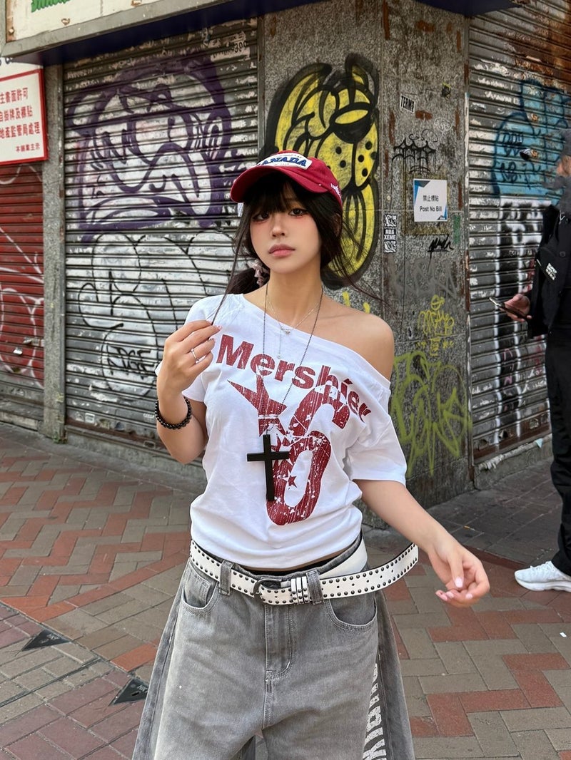 [40 Cotton Combed Cotton 92 Cotton 8 Spandex 210 Grams] American Spice Girls Shoulder Women'S Summer Slim - Image 3