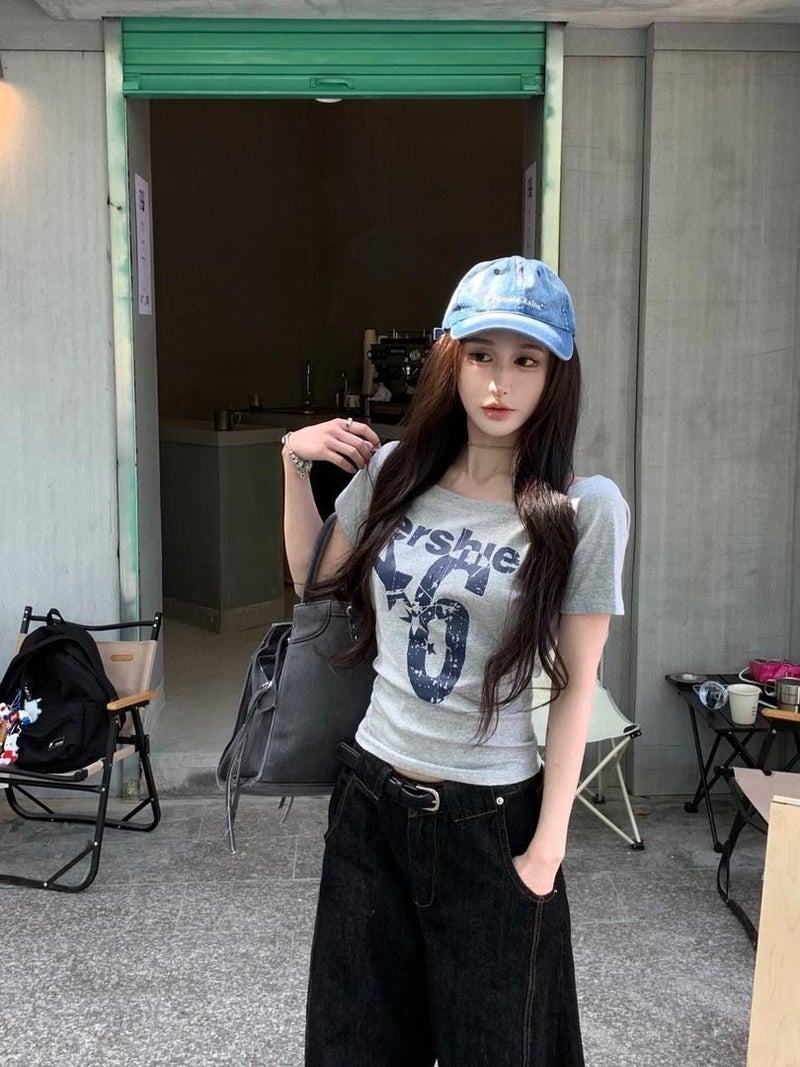 [40 Cotton Combed Cotton 92 Cotton 8 Spandex 210 Grams] American Spice Girls Shoulder Women'S Summer Slim - Image 5